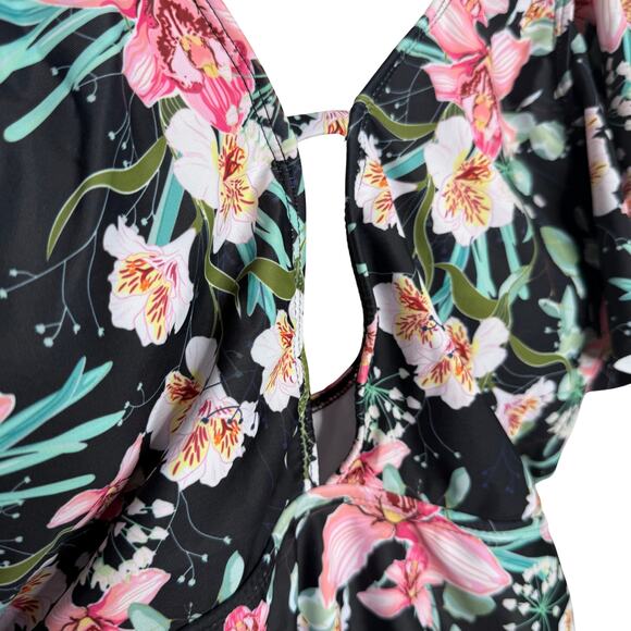 PatPat Floral Ruffle Sleeve Front Keyhole Cutout One-Piece Swimsuit Size Small - Picture 5 of 12